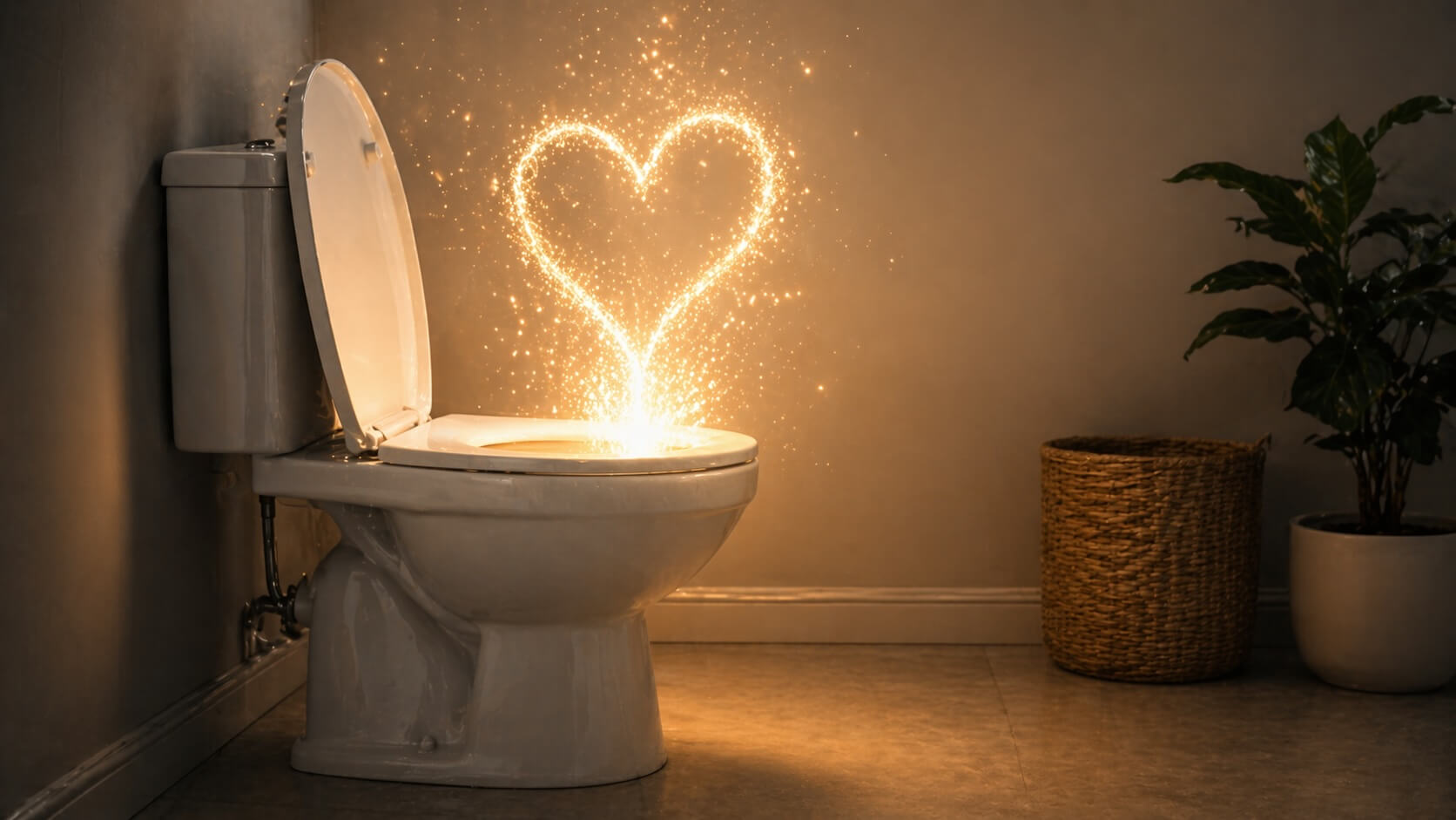 toilet with a sparkly heart coming out